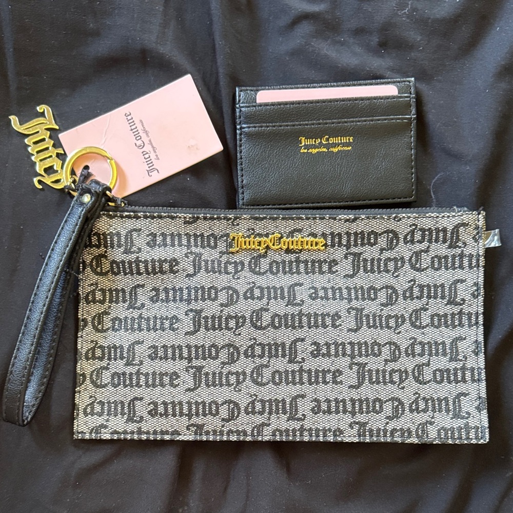 Juicy Couture Black and White Logo Wristlet and Cardholder
